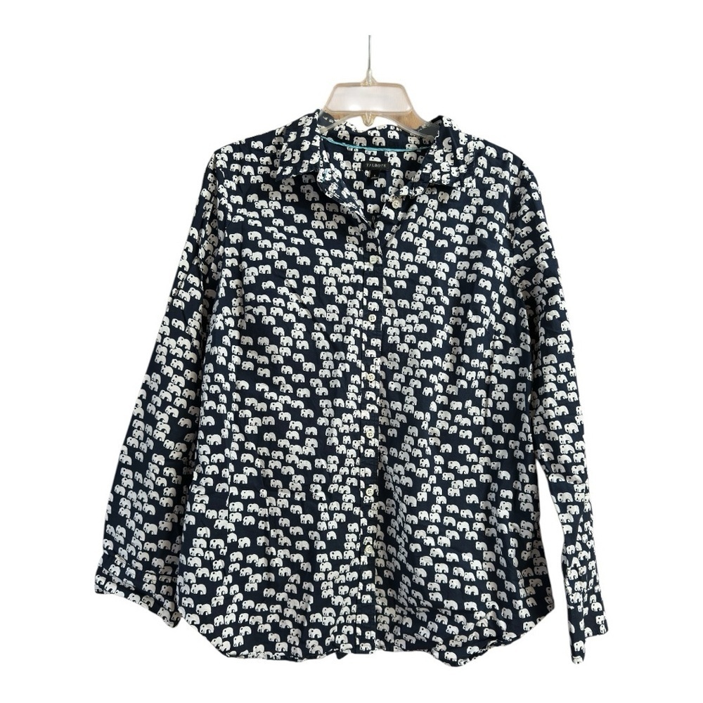 Talbots Elephant Print Navy and White Women's Top, Large